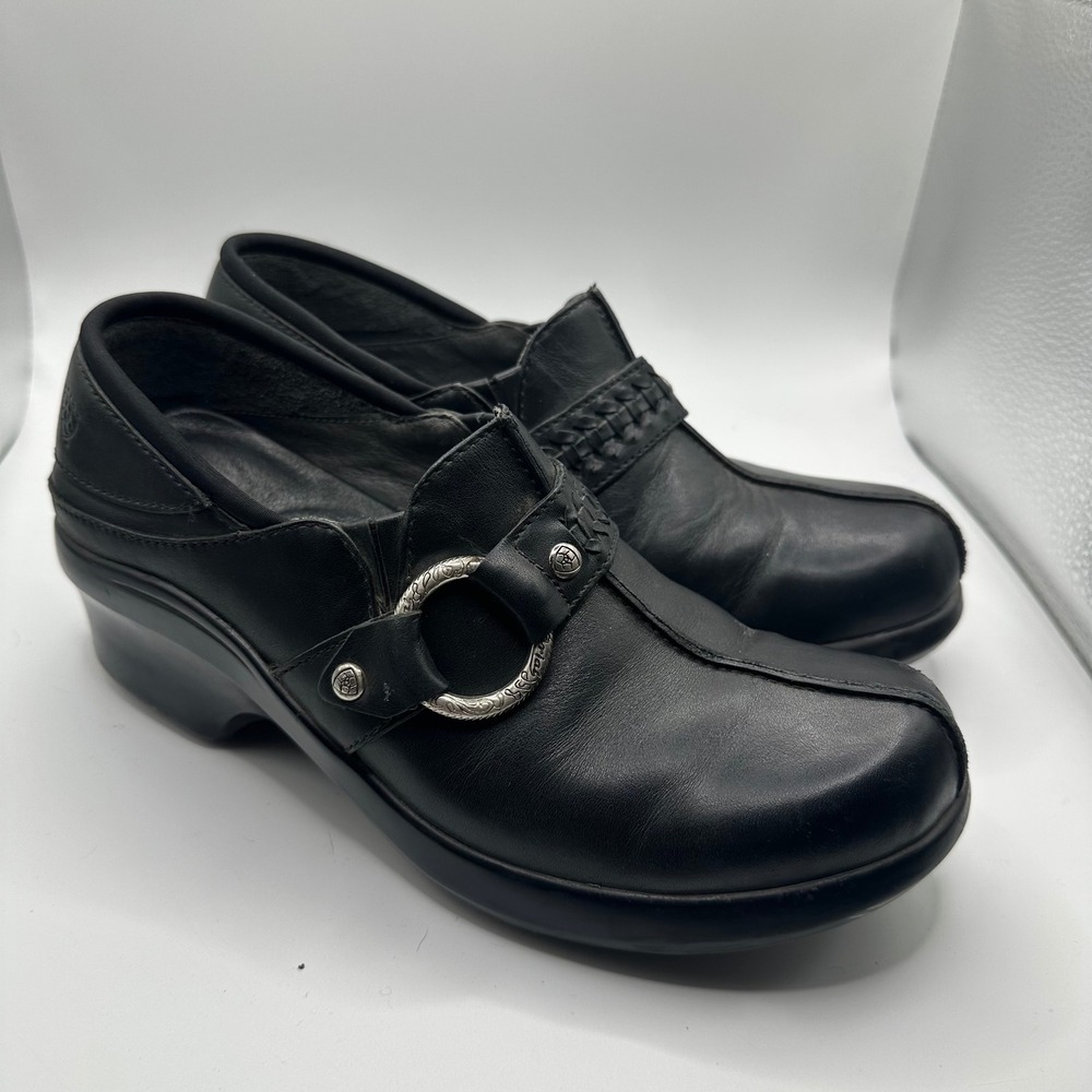 Ariat Womens Black Leather Mule Clogs Shoes Size 8.5B‎ chunky